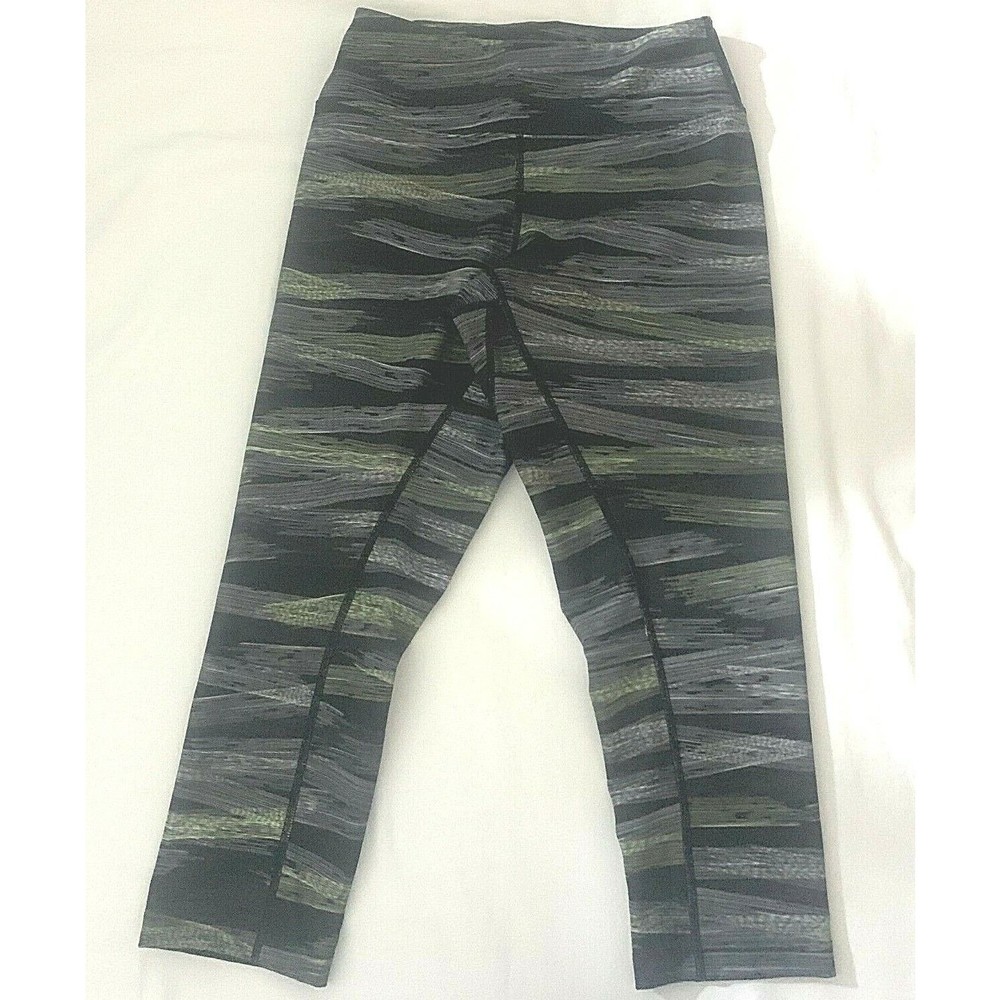 Asics Womens Striped Yoga Capri Pants Leggings Athletic Cropped Black Size XS